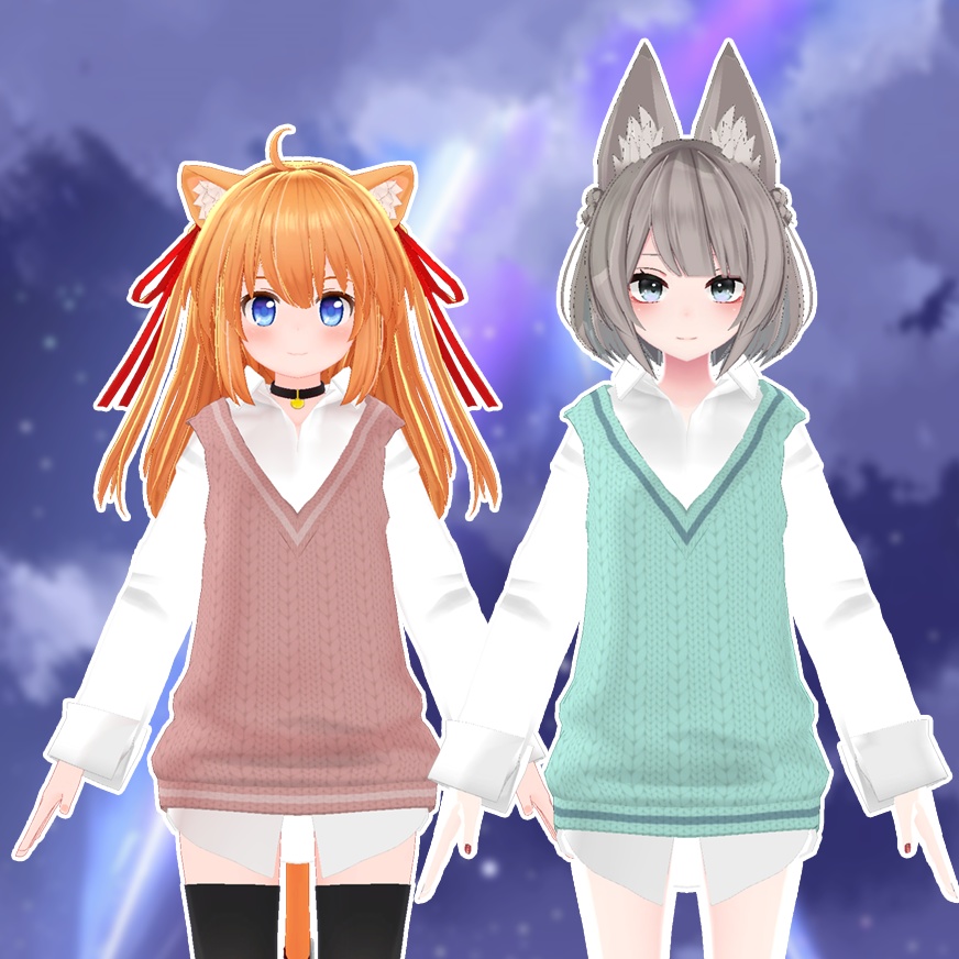 【複数アバター対応】Vネックニットベスト