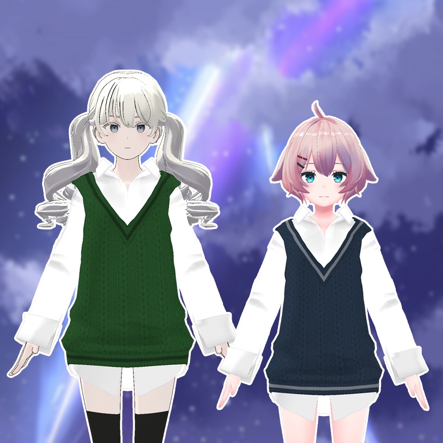 【複数アバター対応】Vネックニットベスト
