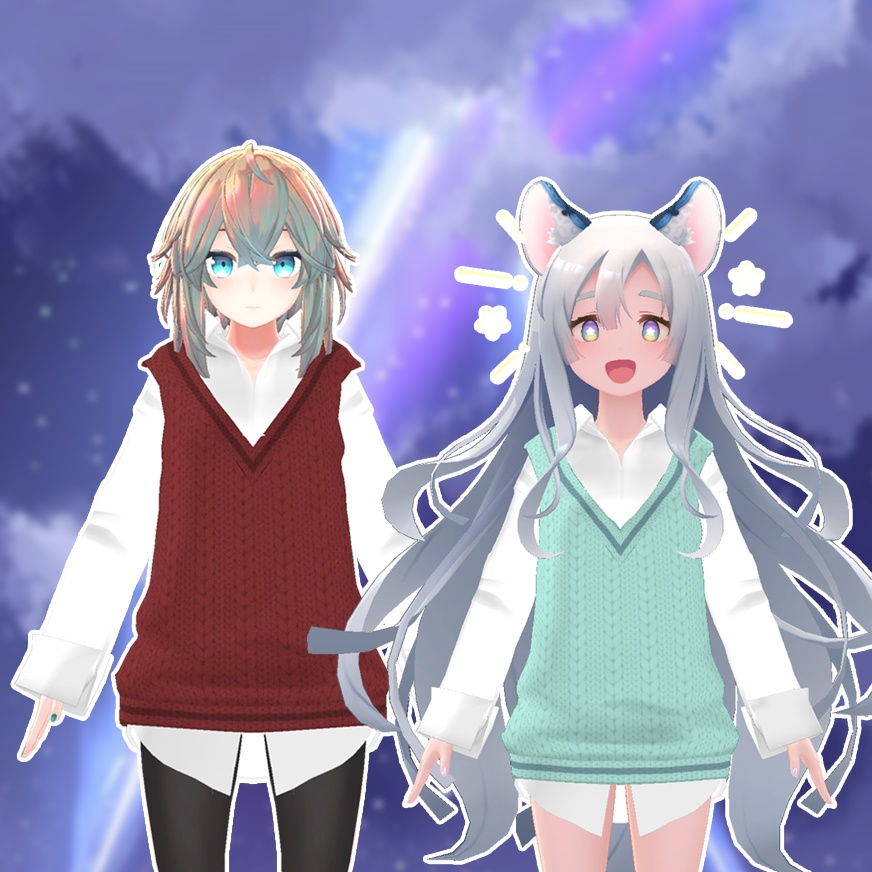 【複数アバター対応】Vネックニットベスト