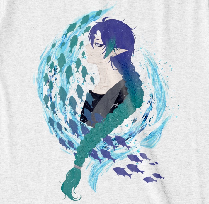 【常設】夜鳴鬼カゲリ オリジナルTシャツ 魚群 アッシュ