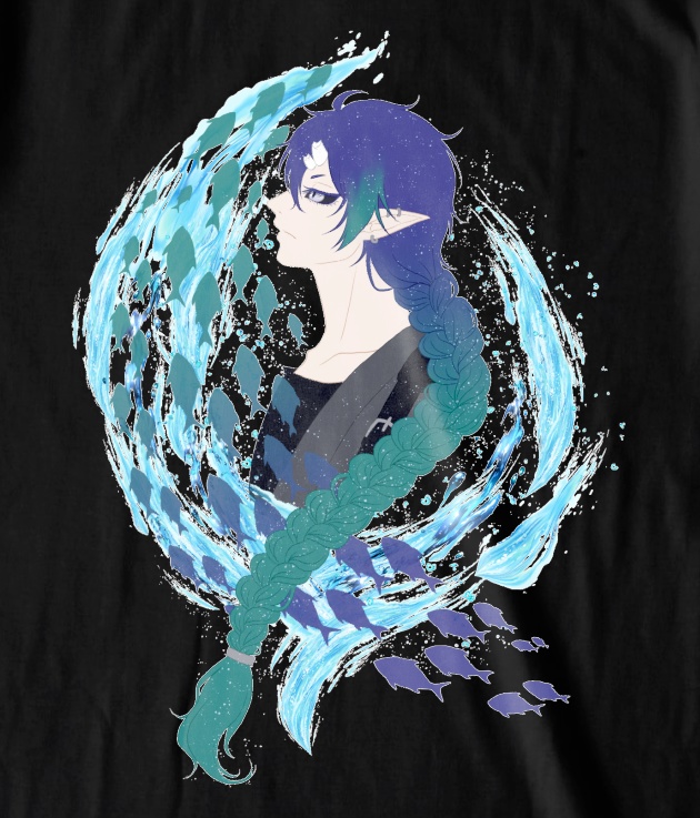【常設】夜鳴鬼カゲリ オリジナルTシャツ 魚群 ブラック