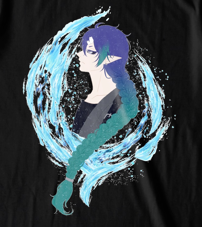 【常設】夜鳴鬼カゲリ オリジナルTシャツ 水流 ブラック