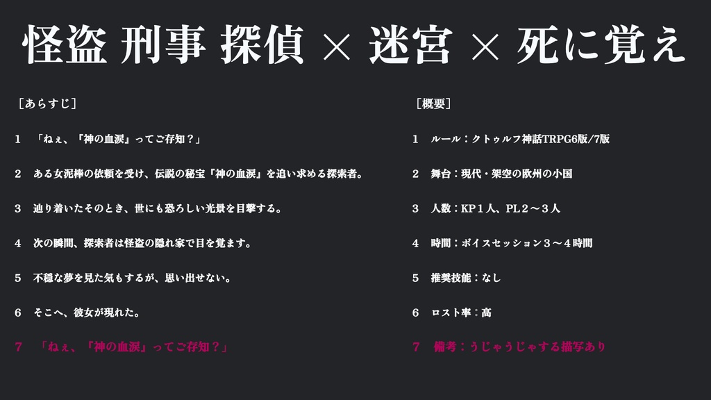 白白白白白日夢【クトゥルフ神話TRPG/6版&7版】