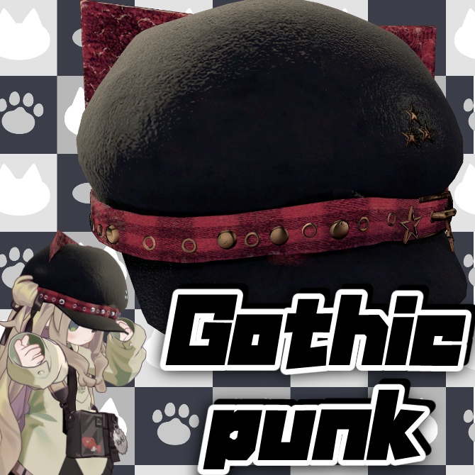 【VRChat想定】猫耳キャスケット『Ally Cat PUNK』- キプフェル対応 -
