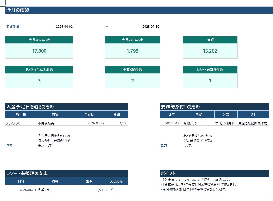 【無料版】小さな仕事のお金整理シート