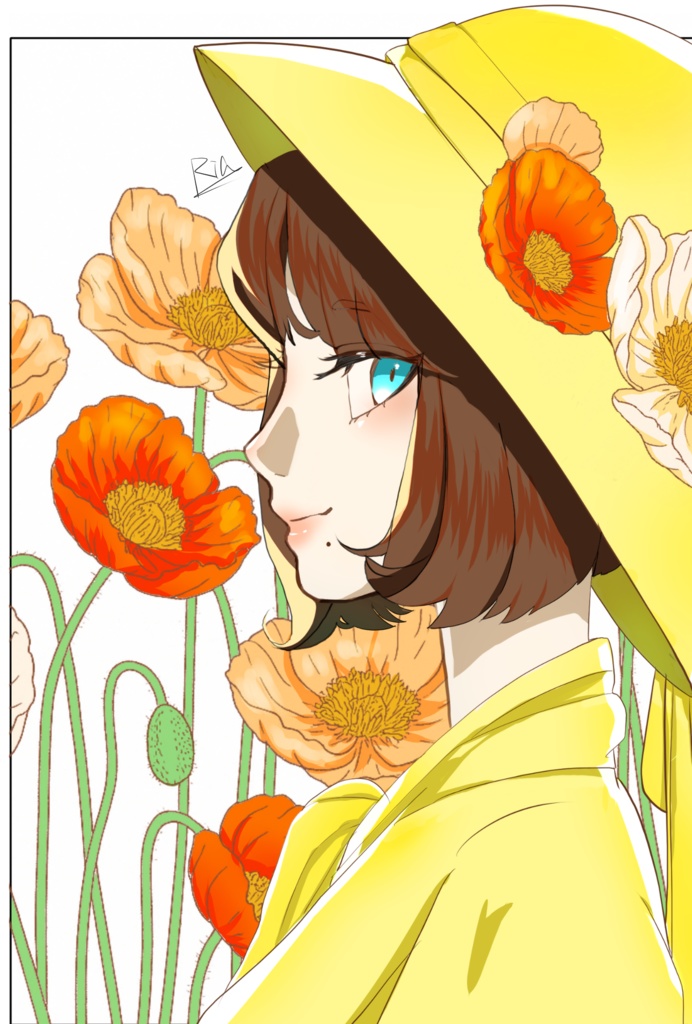 黄色の帽子の女子　ポストカード