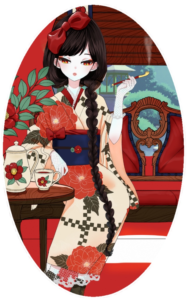 着物女子1　ステッカー