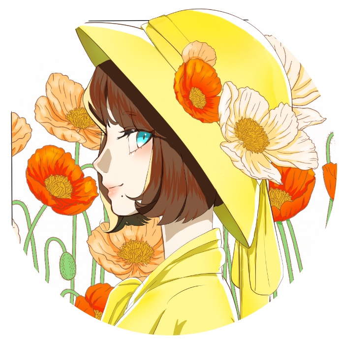 黄色の帽子の女子　ステッカー50×50