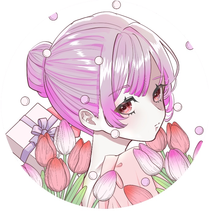チューリップと女子　ステッカー50×50