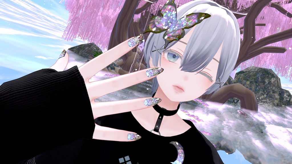 VRC想定 蝶・ミカヅキ付きテクスチャ53枚のつよつよネイル☆(付け爪)51アバター対応 シェーダーは、lilToon