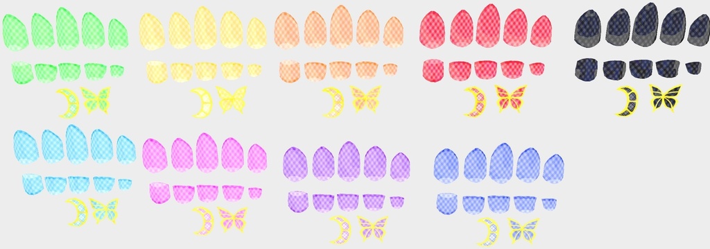 VRC想定 蝶・ミカヅキ付きテクスチャ53枚のつよつよネイル☆(付け爪)51アバター対応 シェーダーは、lilToon