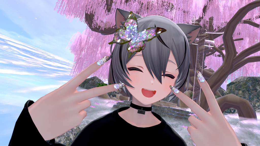 VRC想定 蝶・ミカヅキ付きテクスチャ53枚のつよつよネイル☆(付け爪)51アバター対応 シェーダーは、lilToon