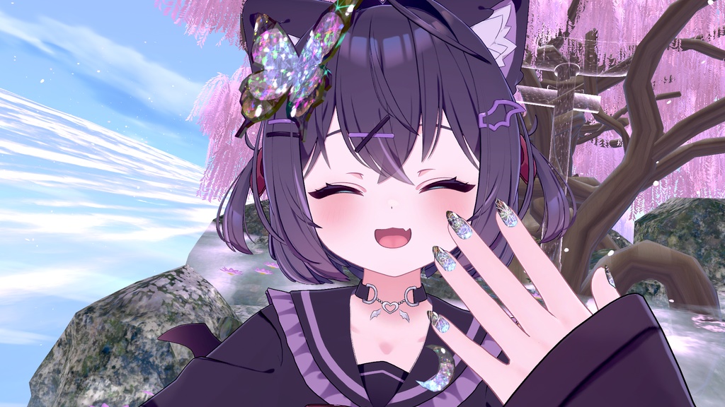 VRC想定 蝶・ミカヅキ付きテクスチャ53枚のつよつよネイル☆(付け爪)51アバター対応 シェーダーは、lilToon