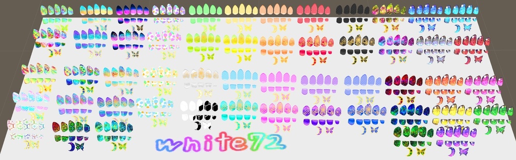 VRC想定 蝶・ミカヅキ付きテクスチャ53枚のつよつよネイル☆(付け爪)51アバター対応 シェーダーは、lilToon
