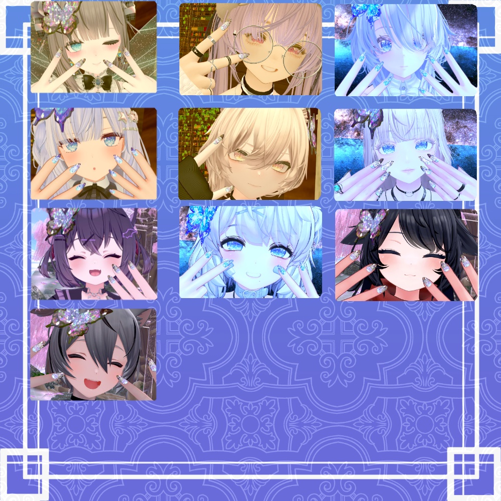 VRC想定 蝶・ミカヅキ付きテクスチャ53枚のつよつよネイル☆57アバター対応 シェーダーは、lilToon(足のネイルは、おまけです☆)