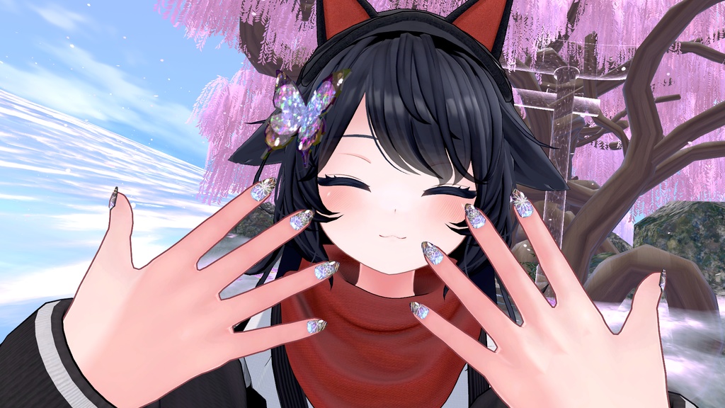 VRC想定 蝶・ミカヅキ付きテクスチャ53枚のつよつよネイル☆(付け爪)51アバター対応 シェーダーは、lilToon