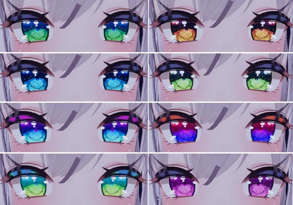 まとめたバージョンを販売しましたので12月31日に非表示にします。 非表示にするとダウンロード出来なくなるのでダウンロードお願いします。 舞夜ちゃん用 神聖な瞳テクスチャ(eye texture) 30枚 発光テクスチャあり