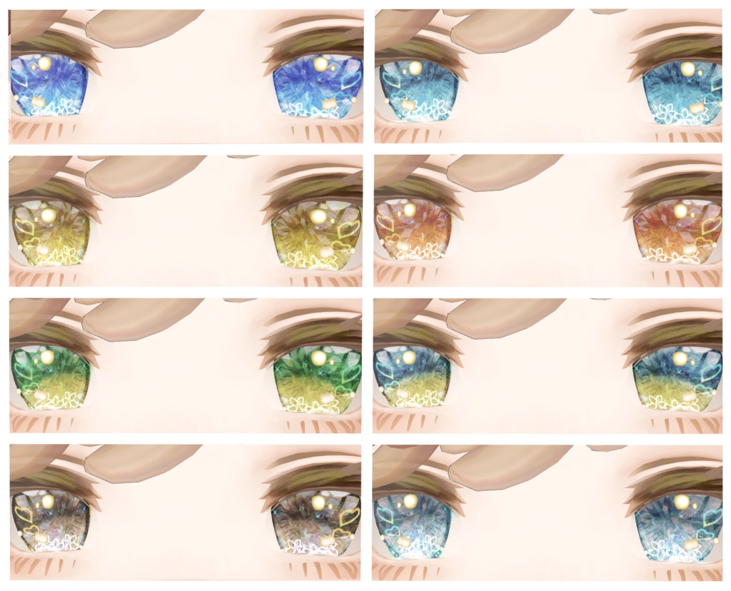 神聖な瞳テクスチャミルティナちゃん、ラシューシャちゃん、凪ちゃん、マリシアちゃん(瞳孔OFF)用16枚 イナバちゃん用18枚