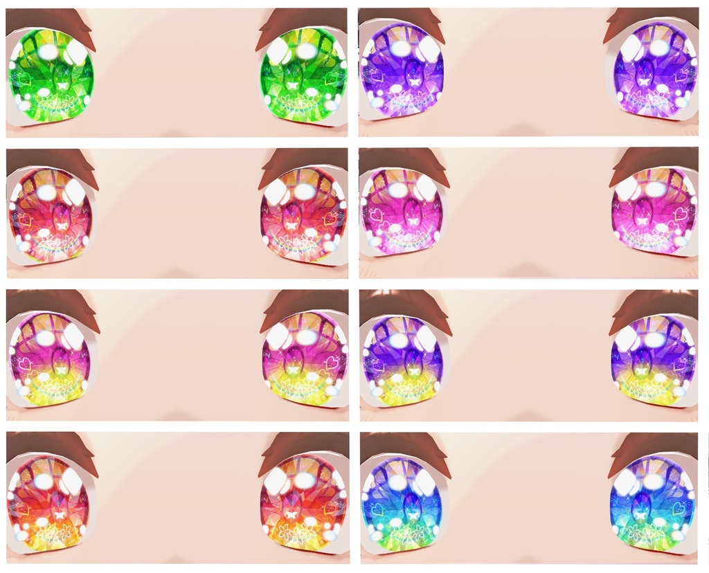 神聖な瞳テクスチャ(eye texture) 16枚 めいゆんちゃん、フィオナちゃん、薄荷ちゃん、森羅ちゃん、New ネコメイドちゃん、萌ちゃん、Bowちゃん用