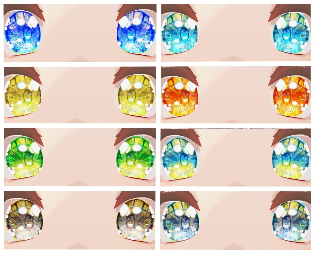 神聖な瞳テクスチャ(eye texture) 16枚 めいゆんちゃん、フィオナちゃん、薄荷ちゃん、森羅ちゃん、New ネコメイドちゃん、萌ちゃん、Bowちゃん用