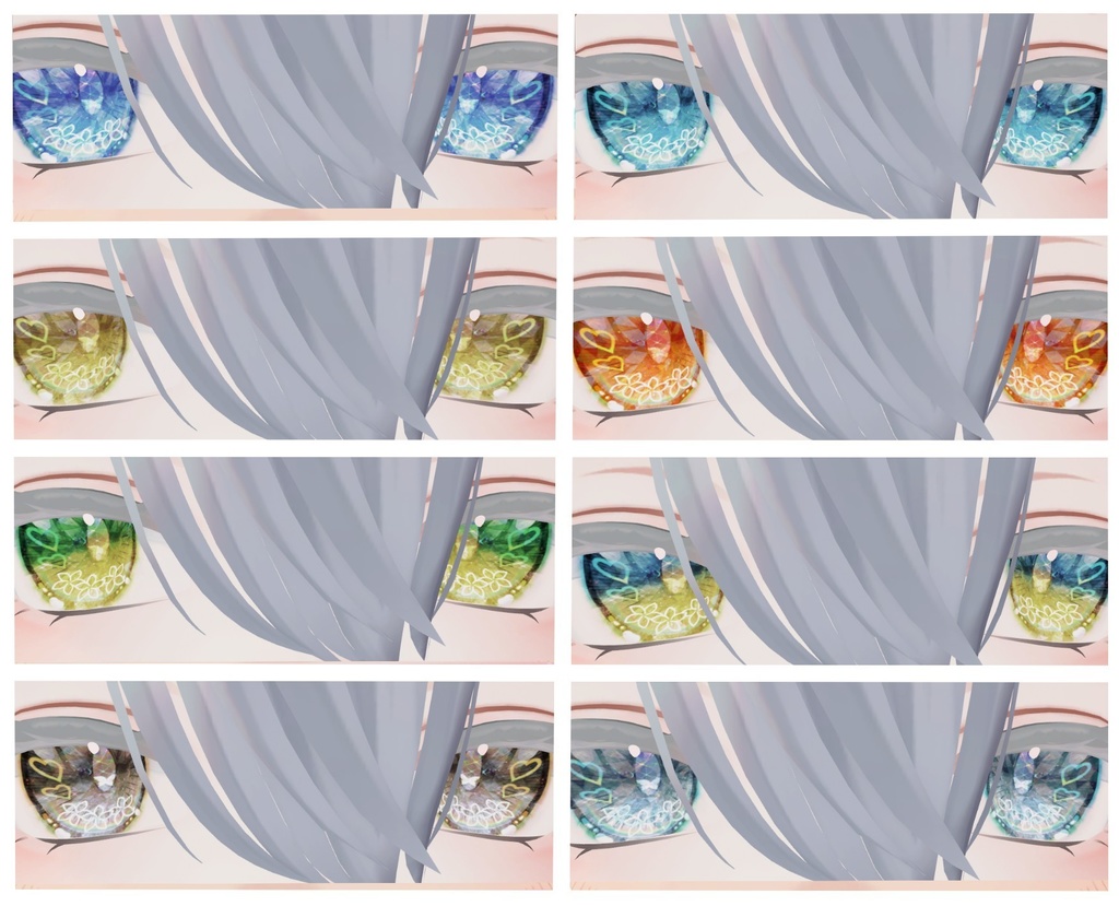 神聖な瞳テクスチャ(eye texture) 16枚 めいゆんちゃん、フィオナちゃん、薄荷ちゃん、森羅ちゃん、New ネコメイドちゃん、萌ちゃん、Bowちゃん用