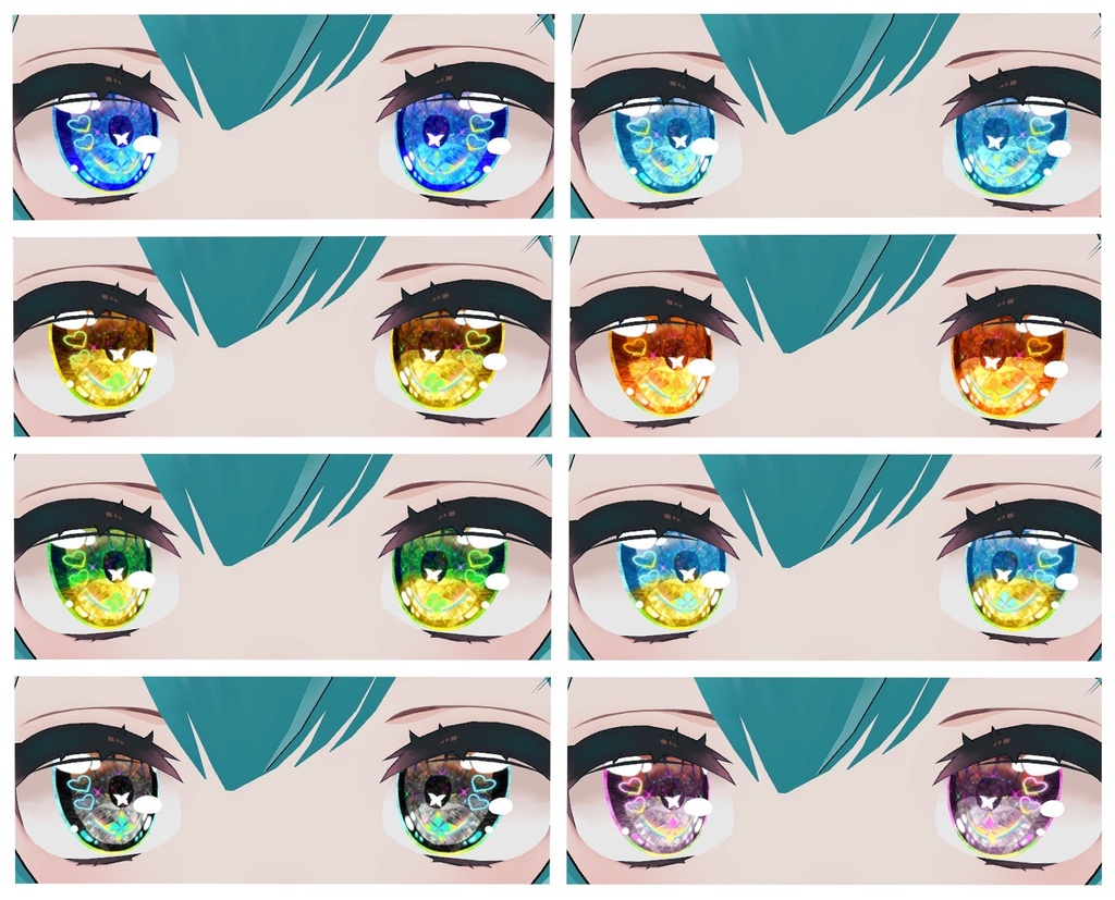 神聖な瞳テクスチャ(eye texture) 16枚 めいゆんちゃん、フィオナちゃん、薄荷ちゃん、森羅ちゃん、New ネコメイドちゃん、萌ちゃん、Bowちゃん用