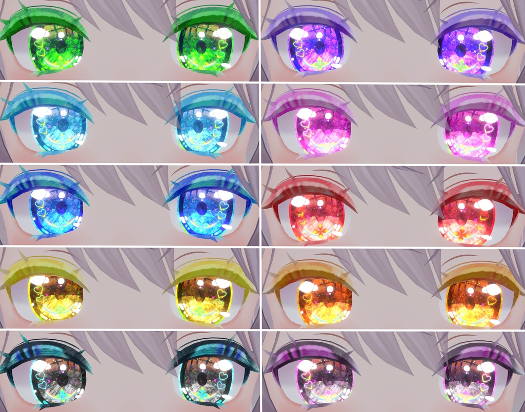 神聖な瞳テクスチャ(eye texture) 16枚 めいゆんちゃん、フィオナちゃん、薄荷ちゃん、森羅ちゃん、New ネコメイドちゃん、萌ちゃん、Bowちゃん用