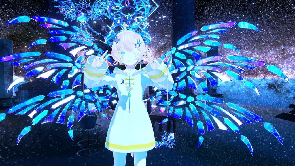 VRC想定 動く!!神聖な翼ver1.3(角、光輪、尻尾、精霊,翼) テクスチャ9枚 mat cap35種類(神聖なmat cap使用)