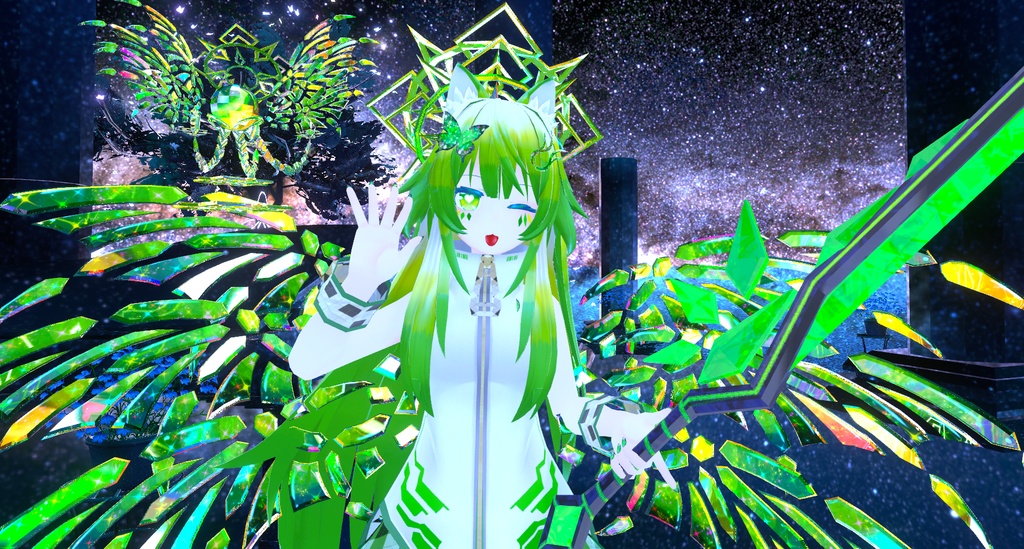 VRC想定 動く!!神聖な翼ver1.3(角、光輪、尻尾、精霊,翼) テクスチャ9枚 mat cap35種類(神聖なmat cap使用)