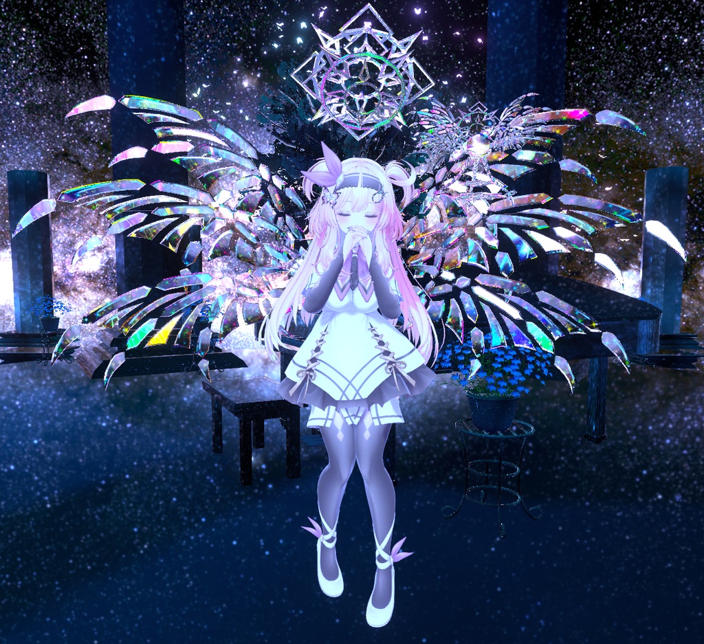 VRC想定 動く!!神聖な翼ver1.3(角、光輪、尻尾、精霊,翼) テクスチャ9枚 mat cap35種類(神聖なmat cap使用)