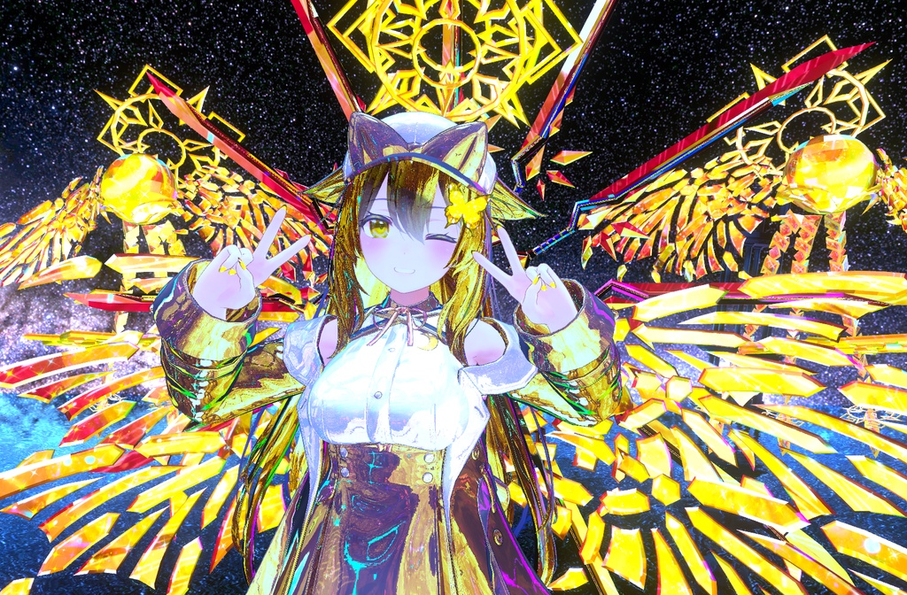 VRC想定 動く!!神聖な翼ver1.3(角、光輪、尻尾、精霊,翼) テクスチャ9枚 mat cap35種類(神聖なmat cap使用)