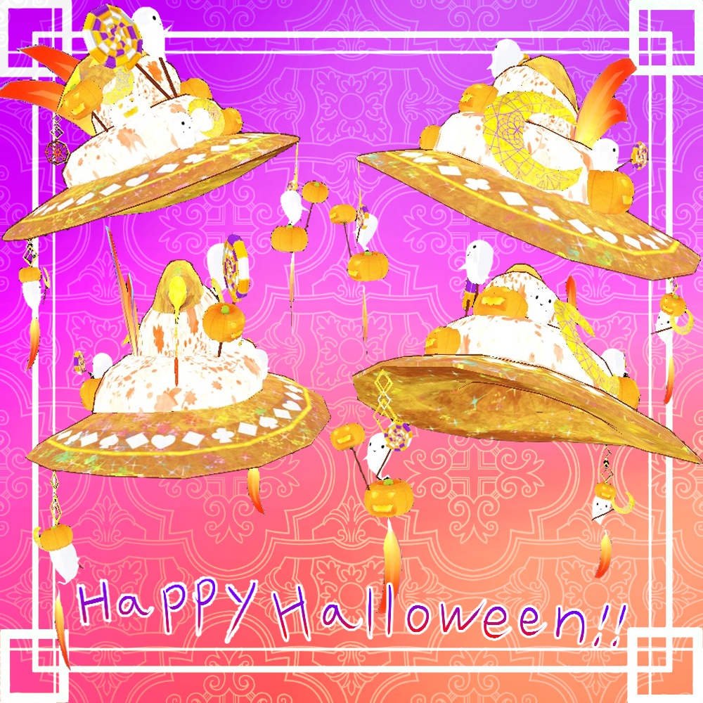 VRC想定 おしゃれな帽子&ハロウィン魔女帽子ver1.2(Happy Halloween!!)