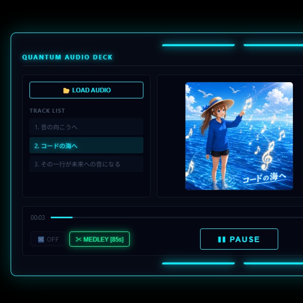 QUANTUM AUDIO DECK - サイバーパンク風・デスクトップオーディオプレイヤー