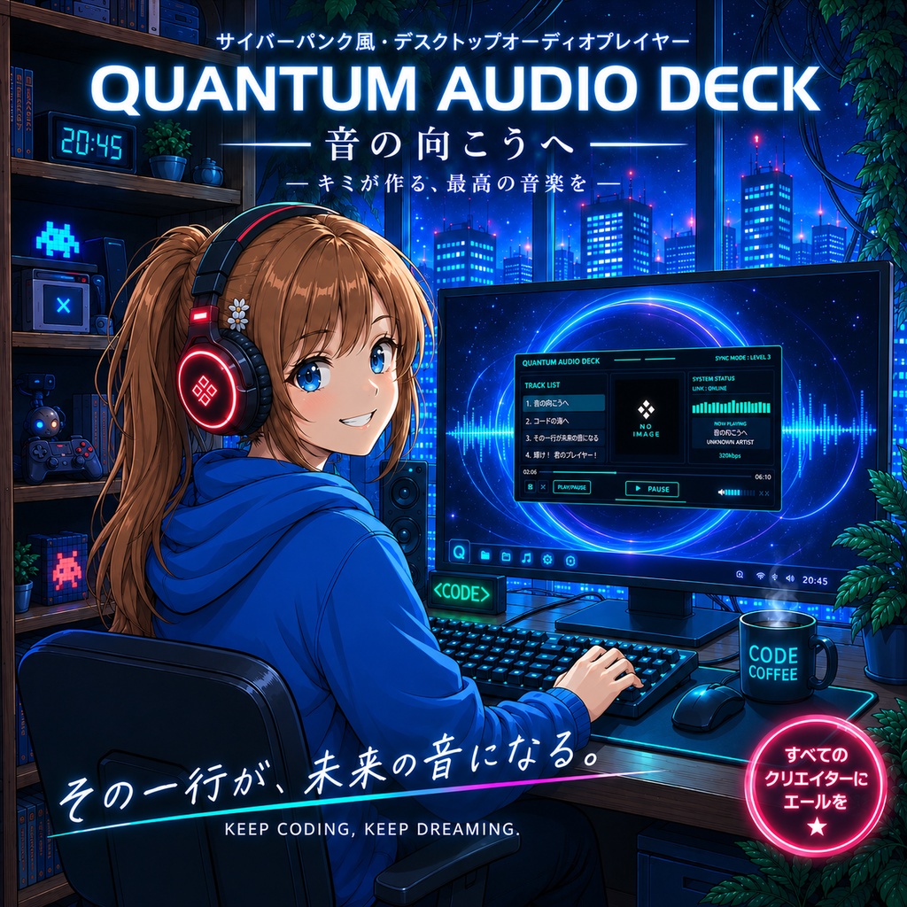 QUANTUM AUDIO DECK - サイバーパンク風・デスクトップオーディオプレイヤー