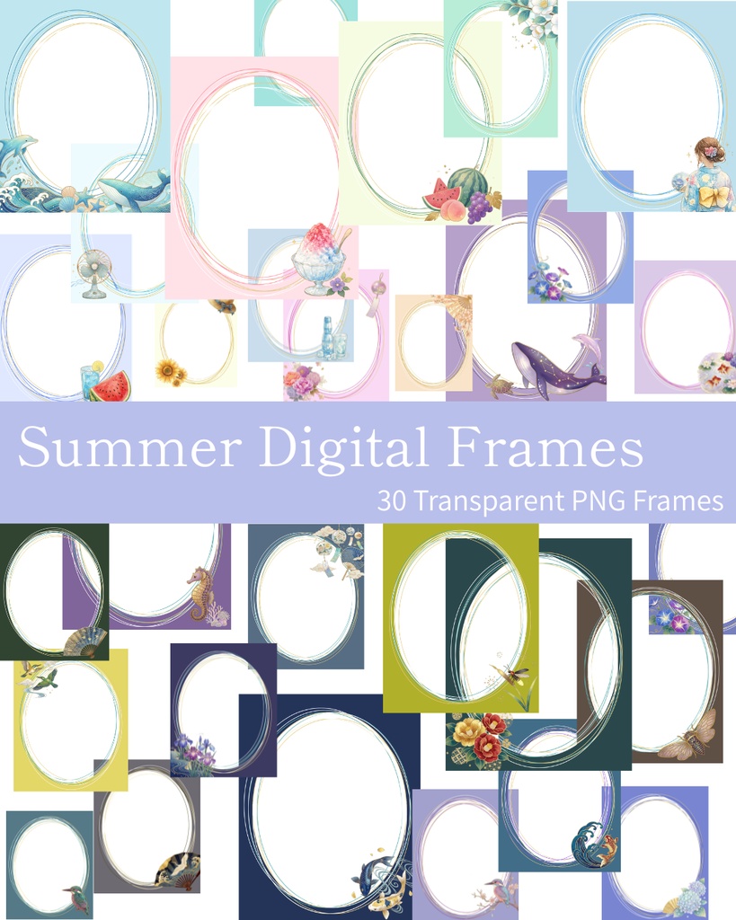 Summer Digital Frames | 30 Transparent PNG Frames