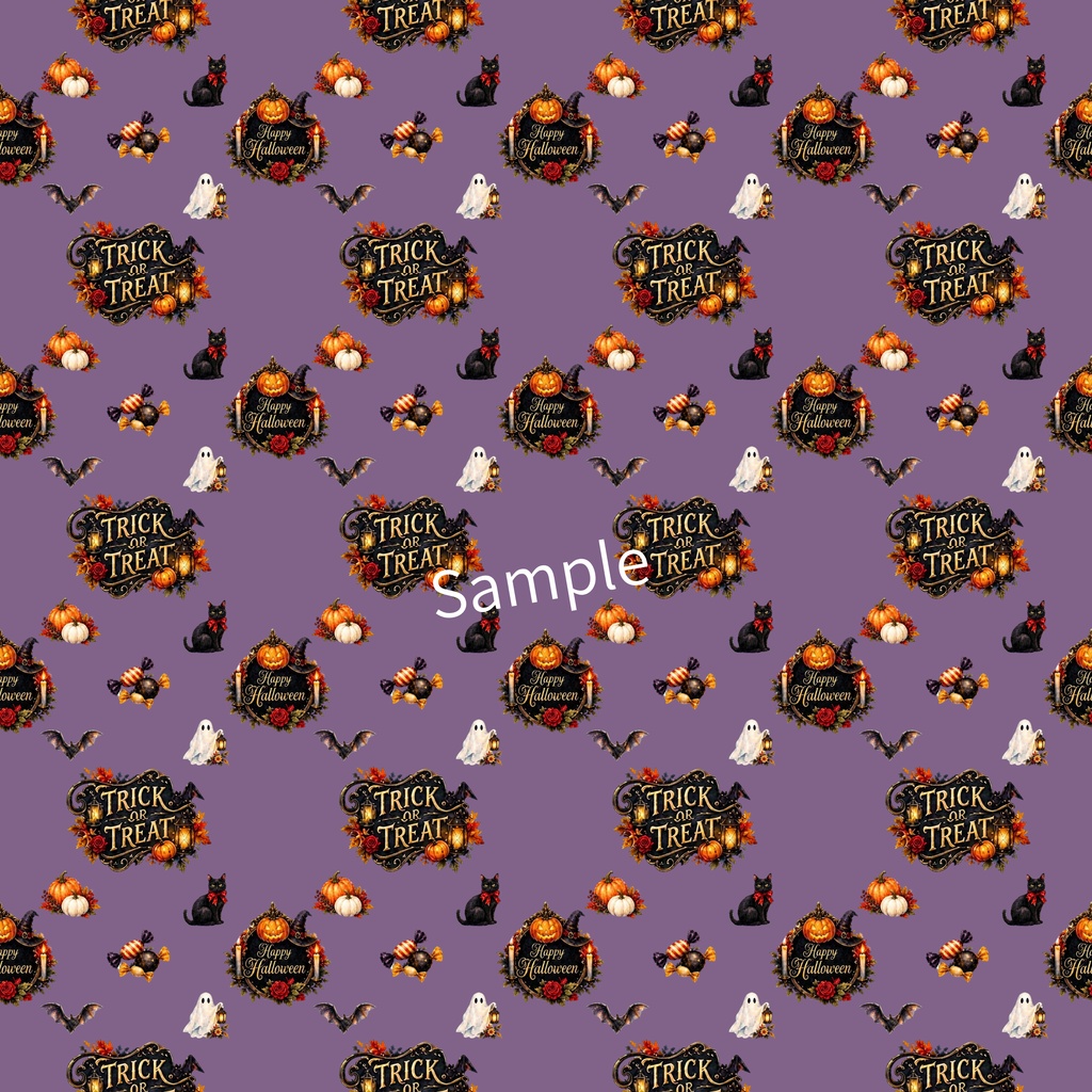 ハロウィン シームレスパターン&デジタルステッカー PNG素材セット|オレンジ・パープル