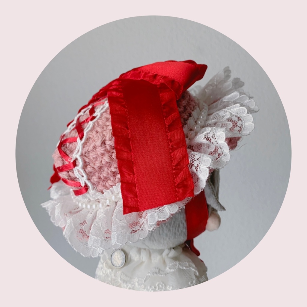 【梱包材変更により値下げ】ぬい用 リボン カンカン帽子/レッドXピンク