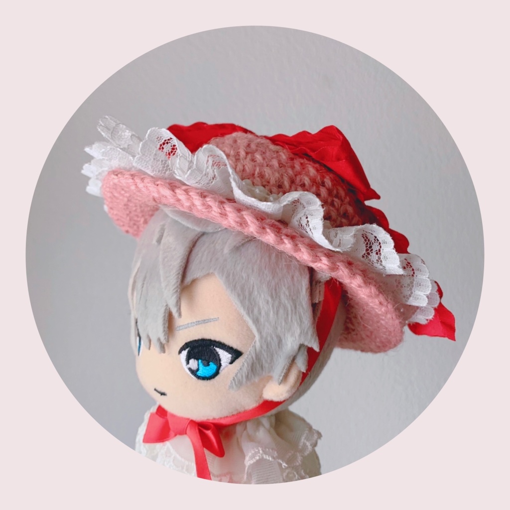 【梱包材変更により値下げ】ぬい用 リボン カンカン帽子/レッドXピンク