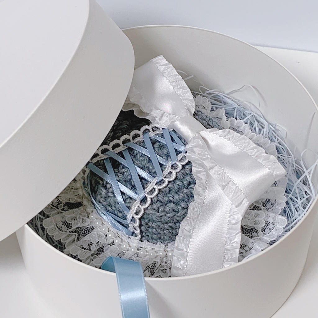 ぬい用 カンカン帽子/ホワイト・ブルー