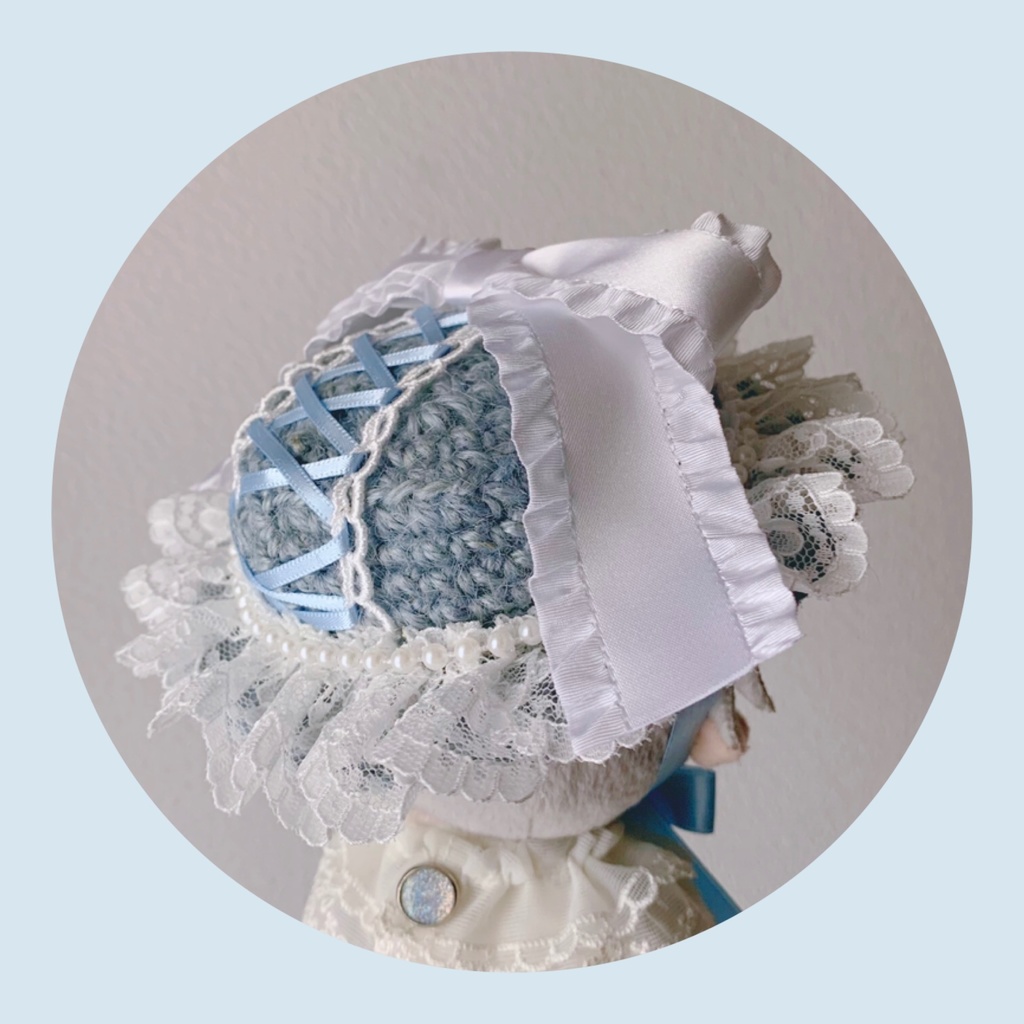 ぬい用 カンカン帽子/ホワイト・ブルー