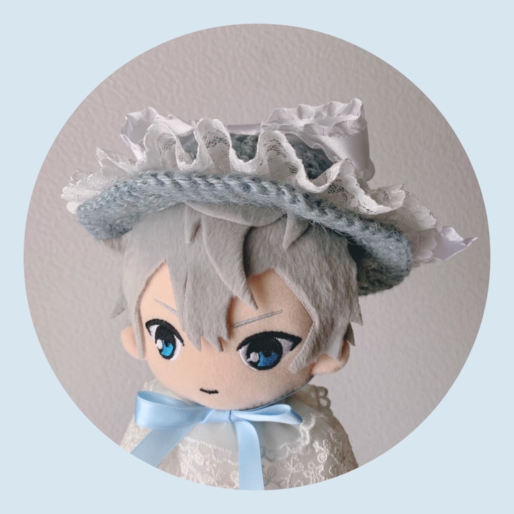 ぬい用 カンカン帽子/ホワイト・ブルー