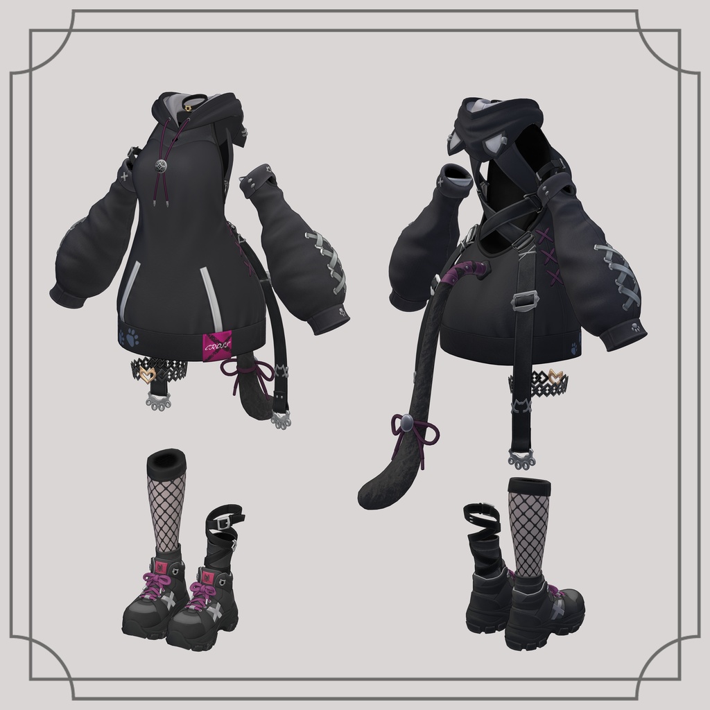 【7アバター対応】- CROSS - CAT HOODIE