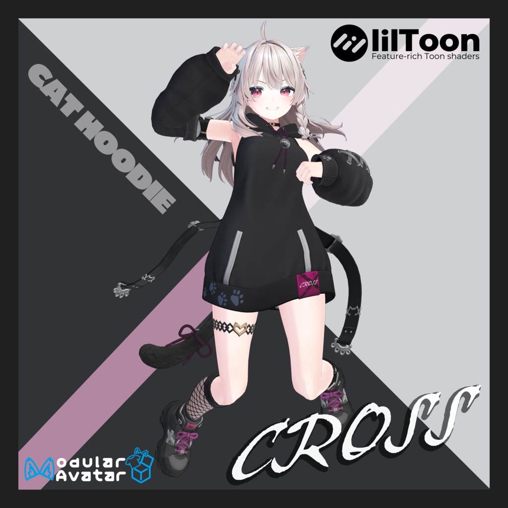 【複数アバター対応】- CROSS - CAT HOODIE