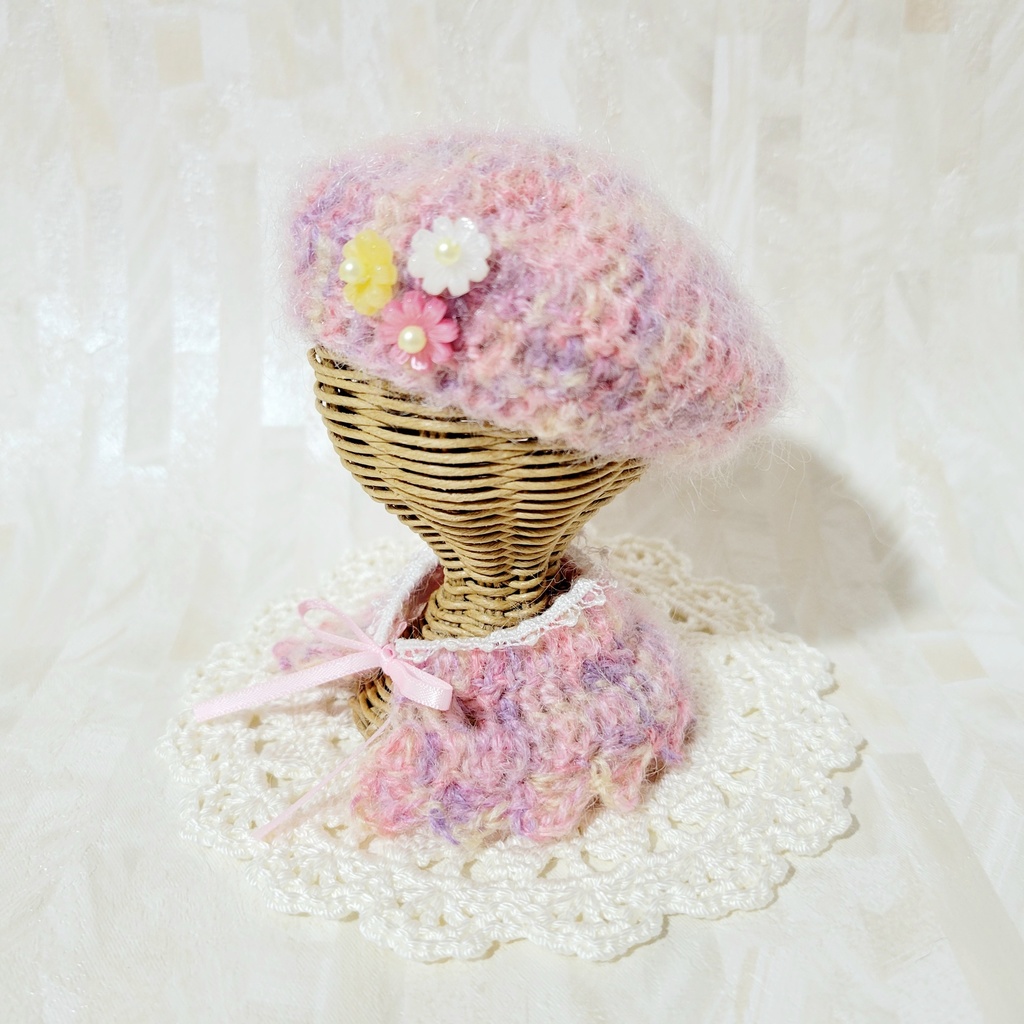 秋桜のベレー帽&ケープ