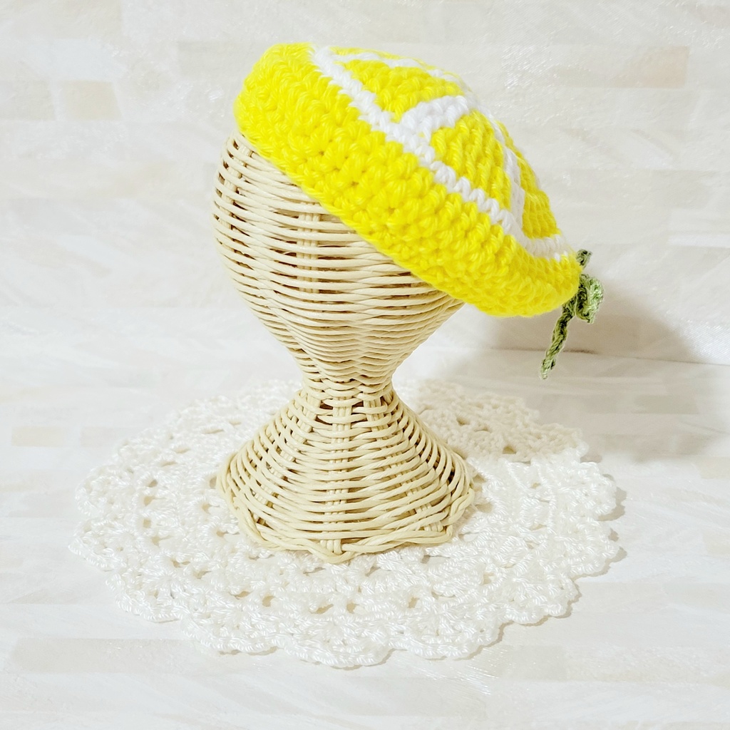 【大きめ】レモン🍋&オレンジ🍊&ピンクグレープフルーツのベレー帽