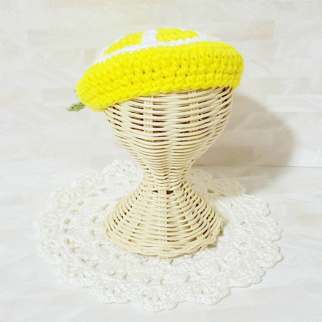 【大きめ】レモン🍋&オレンジ🍊&ピンクグレープフルーツのベレー帽