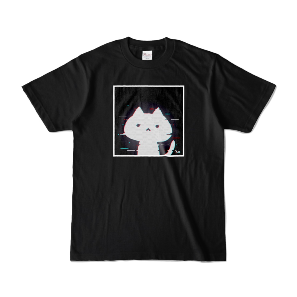 グリッチノイズねこTシャツ(黒)