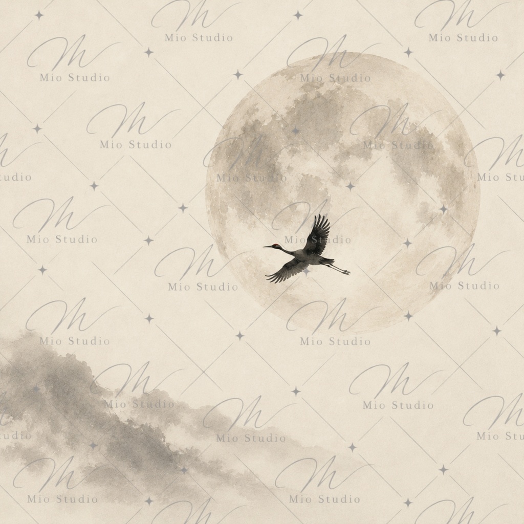 JAPANESE CRANE|和風背景素材・デジタルペーパー12枚|鶴・墨絵・和紙