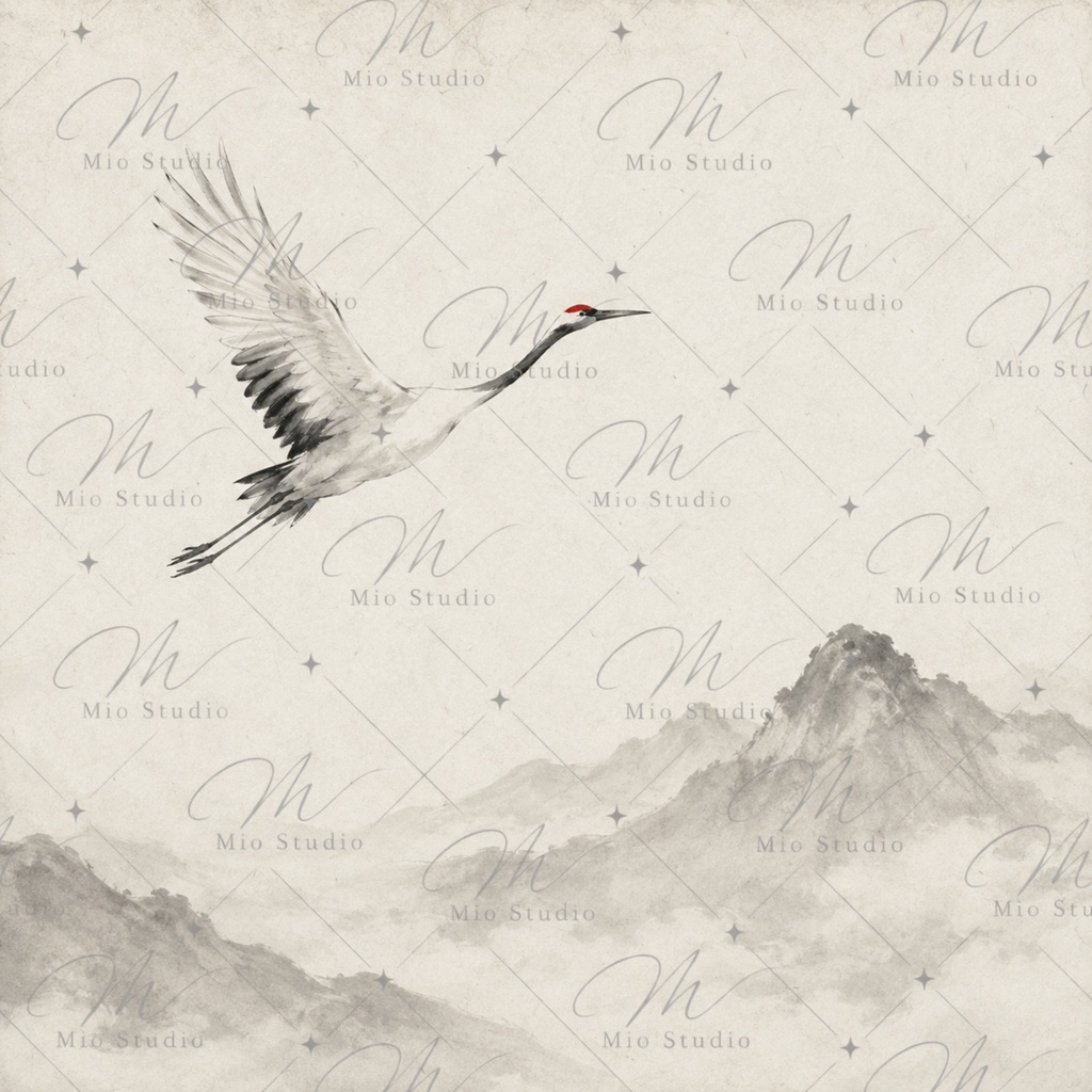 JAPANESE CRANE|和風背景素材・デジタルペーパー12枚|鶴・墨絵・和紙