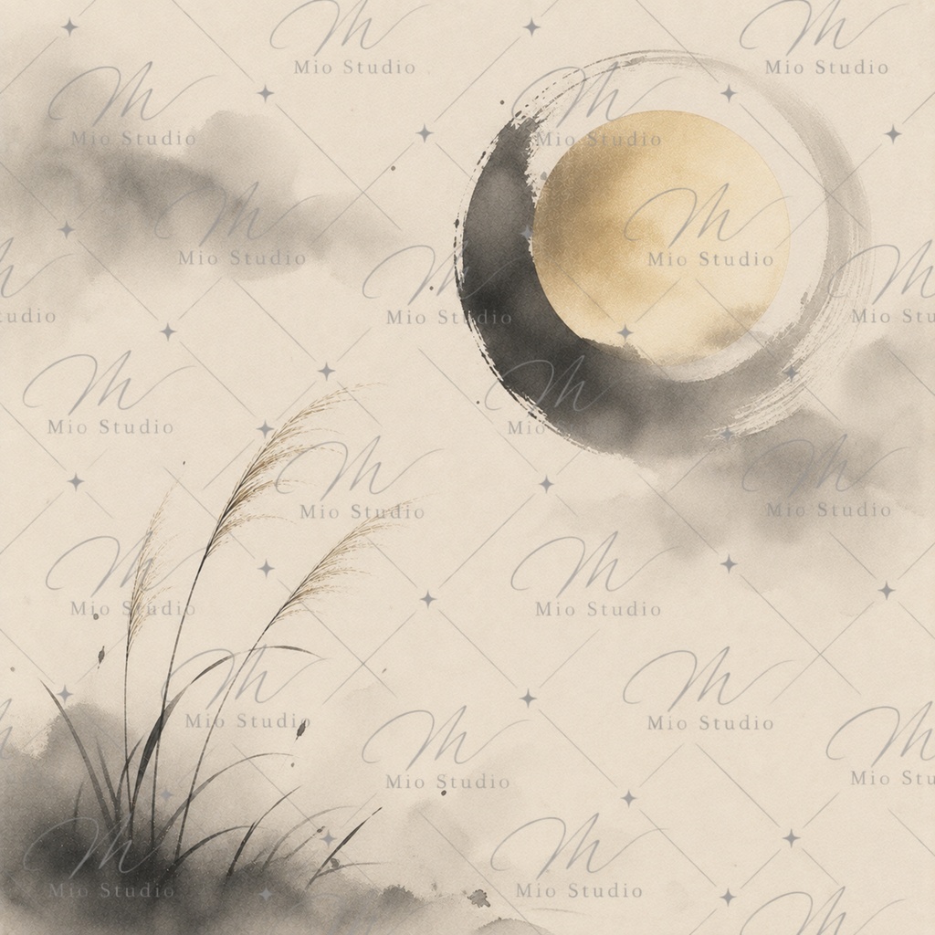 AUTUMN MOON|和風背景素材・デジタルペーパー12枚|月・すすき・墨絵・和紙